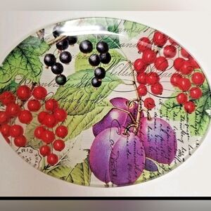 Michel Design Works Glass Oval Trinket/Soap Dish-Beautiful Berries & Plums